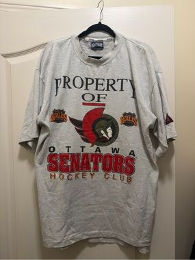 Vintage STARTER Ottawa Senators Gray Short Sleeve Graphic Tee with Red Logo